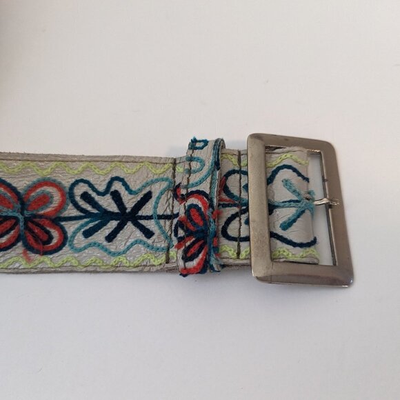 Embroidered Belt MCM Leather Folk Art Floral Boho Mid Century Festival Vintage‎ main image 6